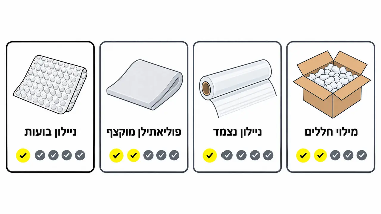 טבלת השוואת חומרי מיגון לפי שימוש
