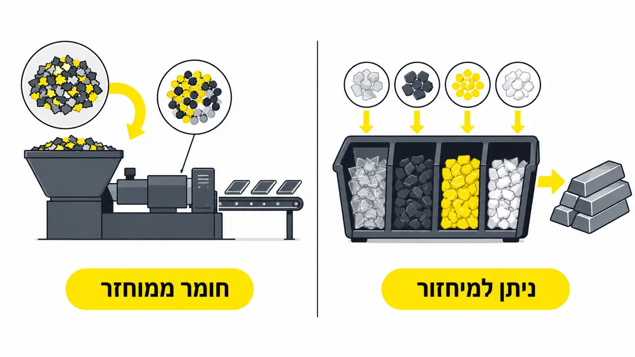 מה ההבדל בין חומר ממוחזר לבין חומר שניתן למחזור